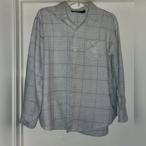 Lauren Ralph Lauren Gray Plaid Flannel Pajama Shirt Ladies Size M EUC $15